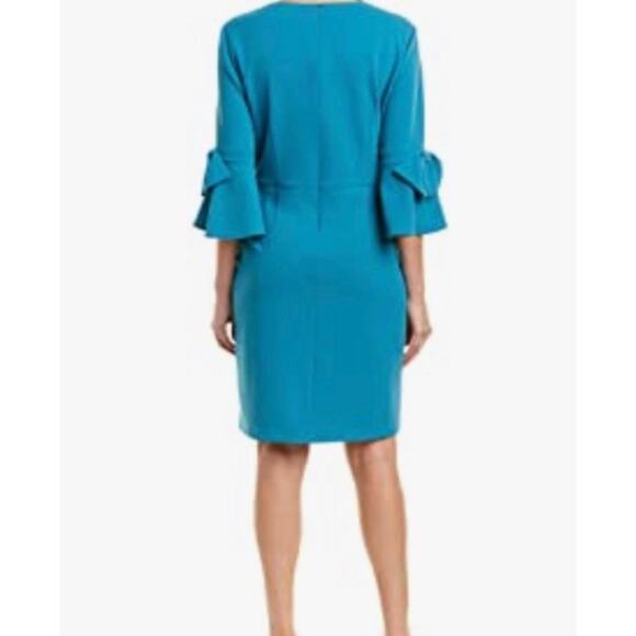 Donna Morgan Women’s 8 Blue Bell Sleeve Bow Midi Short Sleeve Cocktail Dress NWT - Picture 2 of 7